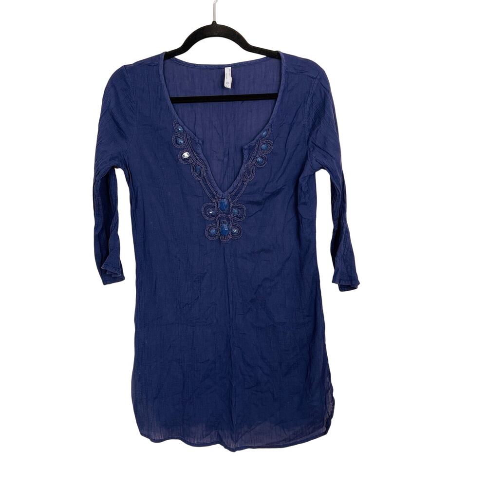 Old Navy Crinkle Texture Embellished VNeck Coverup Swim Dress 3/4 Sleeve XSmall